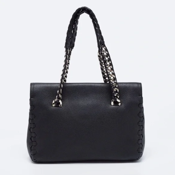 ROBERTO CAVALLI Black Leather Regina Satchel Tote